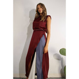 TOP AND COLOR BLOCK SKIRT: WINE / M