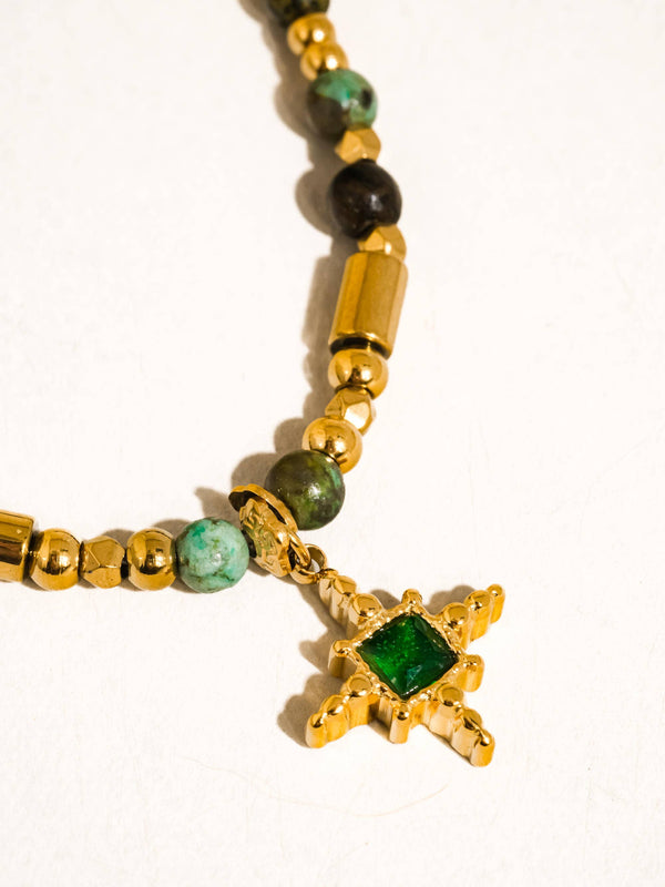 Irie 18K Non-Tarnish Beaded Green Gemstones Necklace: Green