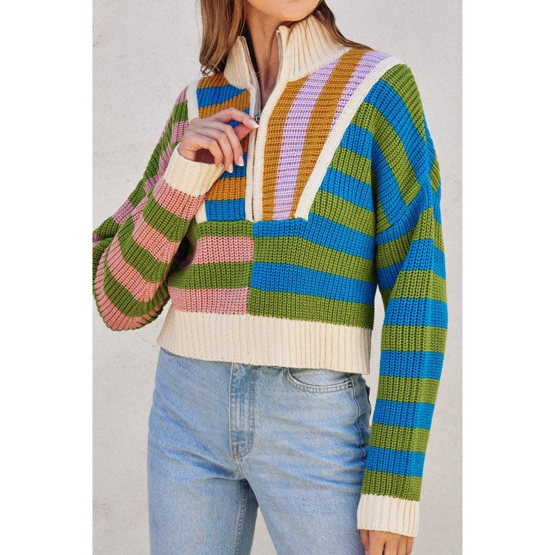 Colorburst Half Zip Collared Sweater: MORNING GLORY / S-M-L(3-2-1)