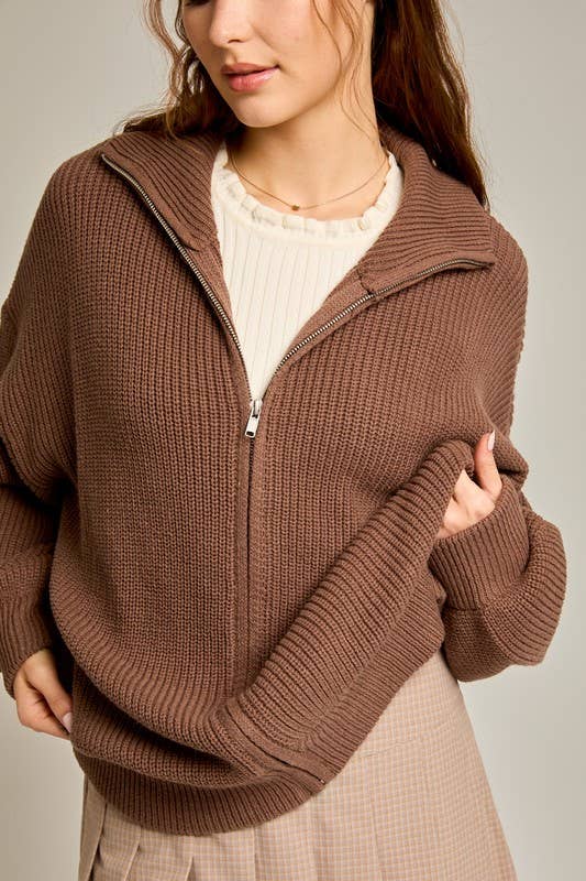 SWEATER CARDIGAN: Burgundy / L