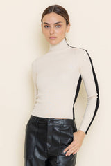 Mock neck color block long sleeve sweater top-TI5519FO: GREY/BLUE / Contemporary / S