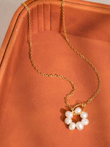 Bedelia 18K Gold Non-Tarnish Pearl Halo Necklace: Yellow Gold