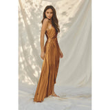 Olympia Asymmetrical Pleated Maxi Dress: BLUE SAPPHIRE