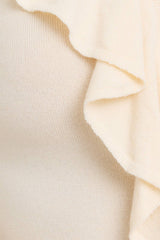 V-NECK RUFFLED SWEATER: CREAM / M