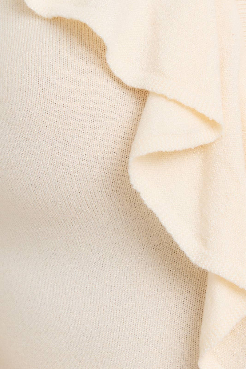 V-NECK RUFFLED SWEATER: CREAM / L