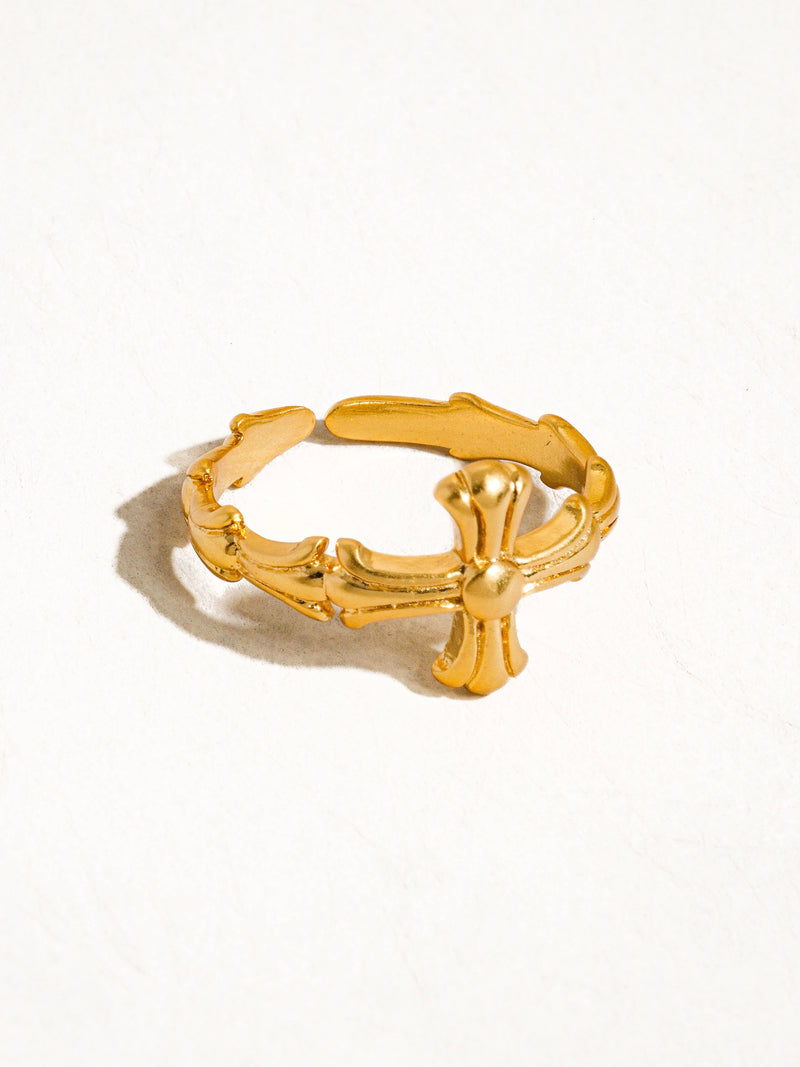 Ruth 18K Gold Vintage Adjustable Cross Ring: Yellow Gold