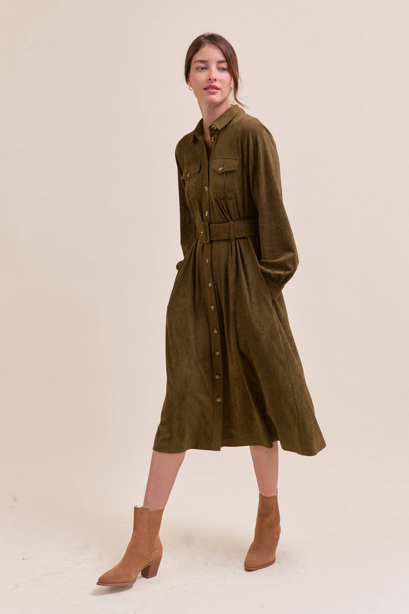SUEDE SHIRT DRESS MDR4290: OLIVE / S