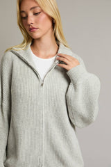 ZIP UP OVERSIZED SWEATER CARDIGAN: Taupe / M