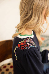 Tiger Embroidered Shoulder Knit Top L