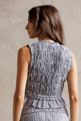 SMOCKED GINGHAM TOP L