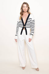 CHIC CLASSY ELEVATED BASICS GOLD BUTTON CARDIGAN-OI6614FO: BLACK/WHITE / Contemporary / S