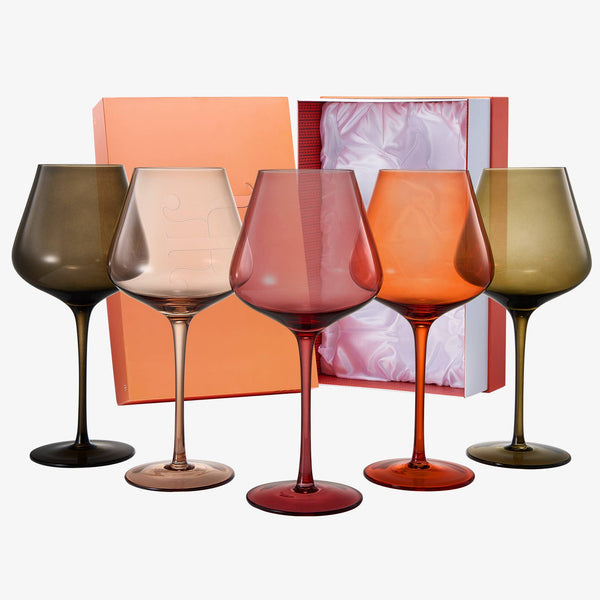 Colored Crystal Wine Glass Set of 5, Large 20 OZ Glasses