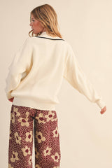 COLLARED SWEATER: Chocolate Ivory / M