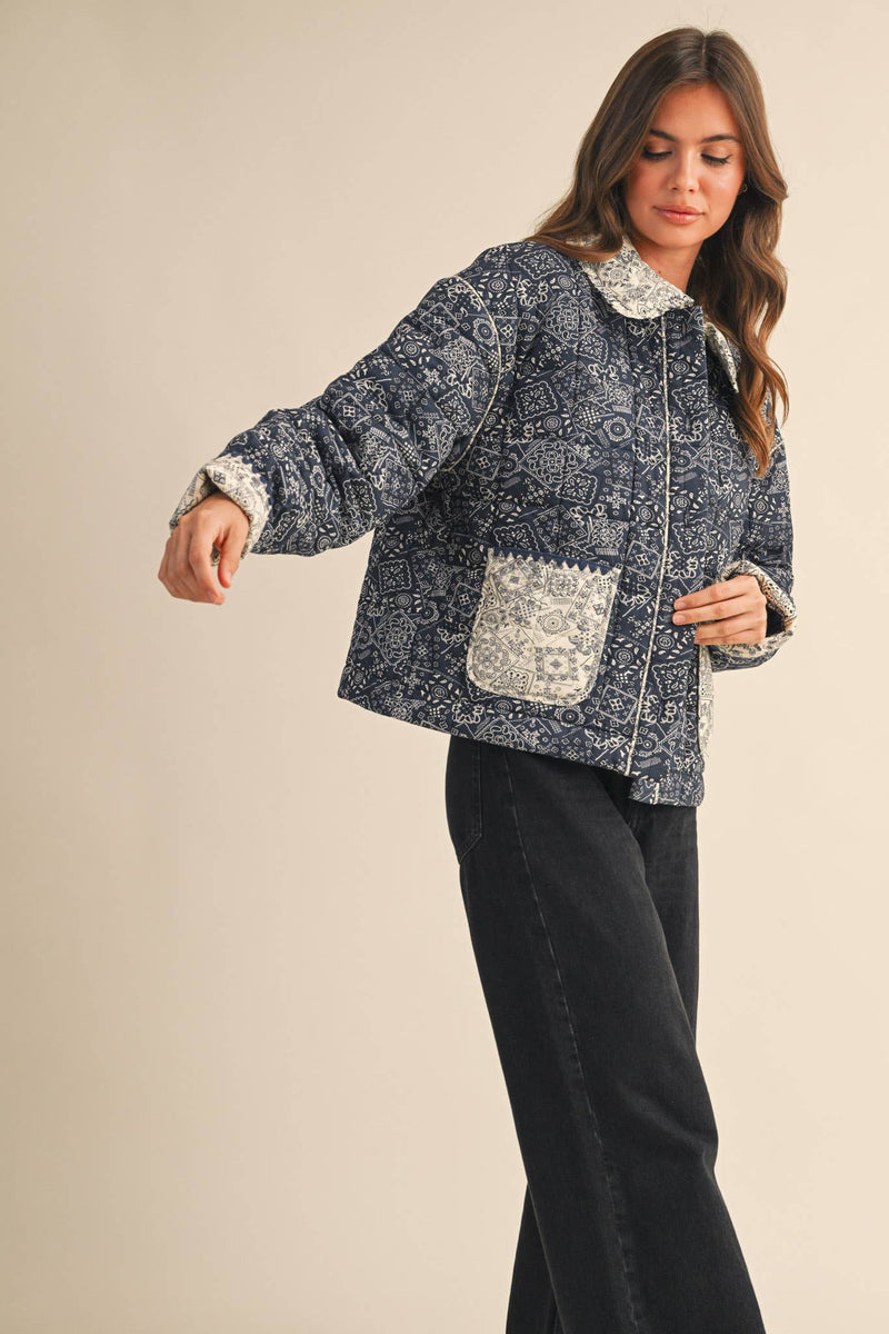 BANDANA PRINT JACKET: Navy / M