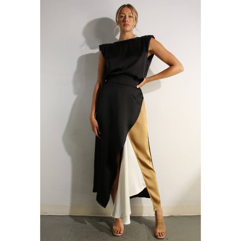 TOP AND COLOR BLOCK SKIRT: WINE / M