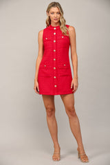 FRONT PATCH POCKET SLVL TWEED DRESS FD32156: RED / S