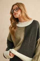 COLOR BLOCK SWEATER TOP L