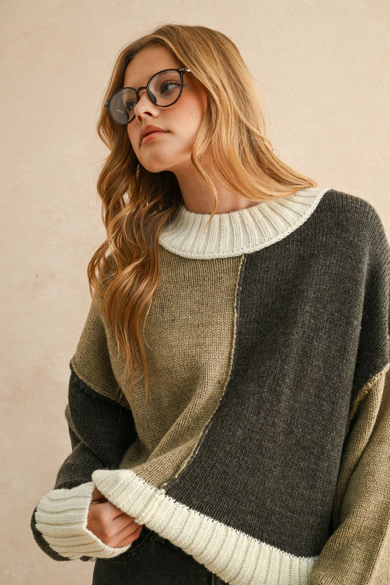 COLOR BLOCK SWEATER TOP S