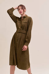 SUEDE SHIRT DRESS MDR4290: OLIVE / M