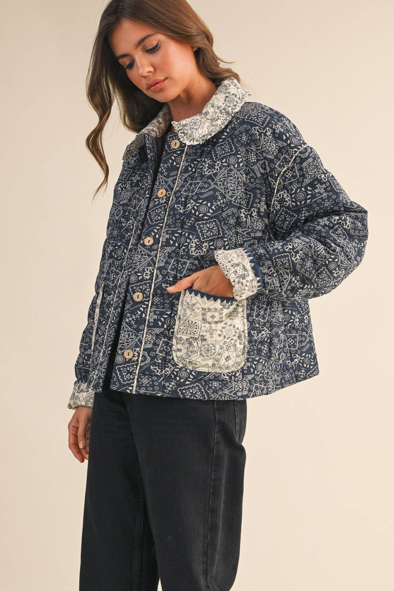 BANDANA PRINT JACKET: Navy / L