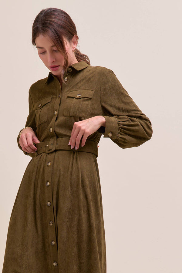SUEDE SHIRT DRESS MDR4290: OLIVE / L