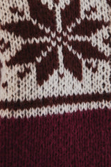 LONG SLEEVE COLLARED FAIR ISLE SWEATER JACKET: Brown-White Multi / L