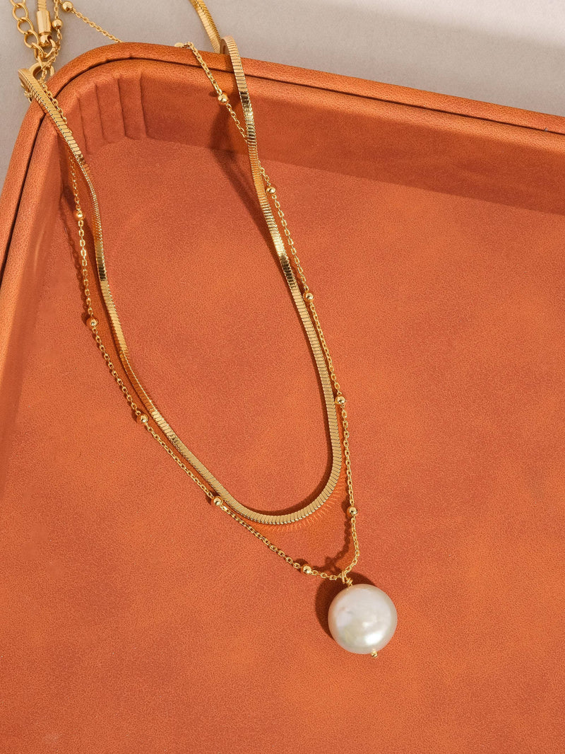 Bindi 18K Gold Layered Pearl Chain Necklace: Yellow Gold