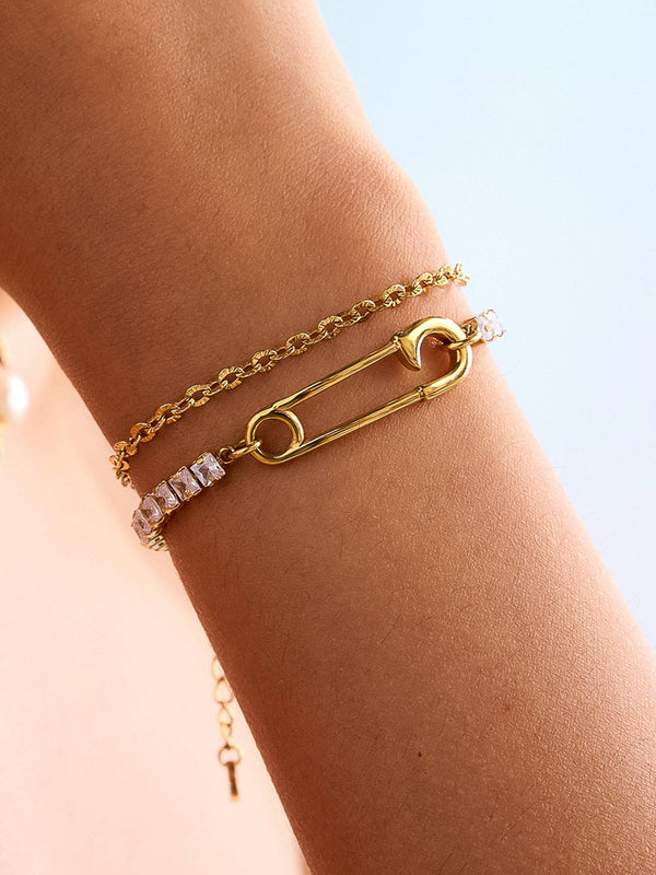 Acier 18K Gold Non-Tarnish Glam Rhinestone Clip Bracelet: Yellow Gold