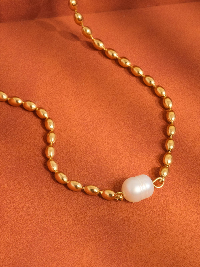 Vigne 18K Gold Non-Tarnish Pearl Ball Chain Necklace: Yellow Gold