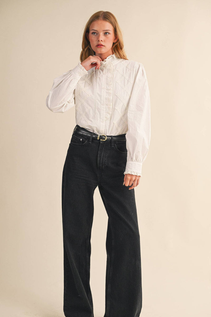 RUFFLED LACE TOP: L