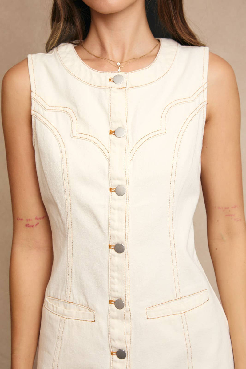 STITCH DETAIL BUTTON DOWN DRESS M