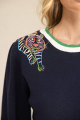 Tiger Embroidered Shoulder Knit Top S