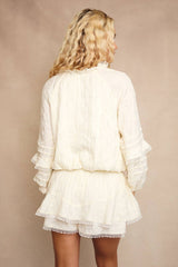 V-NECK WAIST SMOCKED AND RUFFLE DETAIL ROMPER: IVORY / L