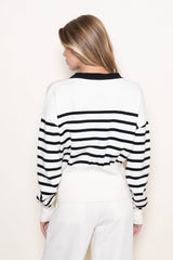 CHIC CLASSY ELEVATED BASICS GOLD BUTTON CARDIGAN-OI6614FO: BLACK/WHITE / Contemporary / S
