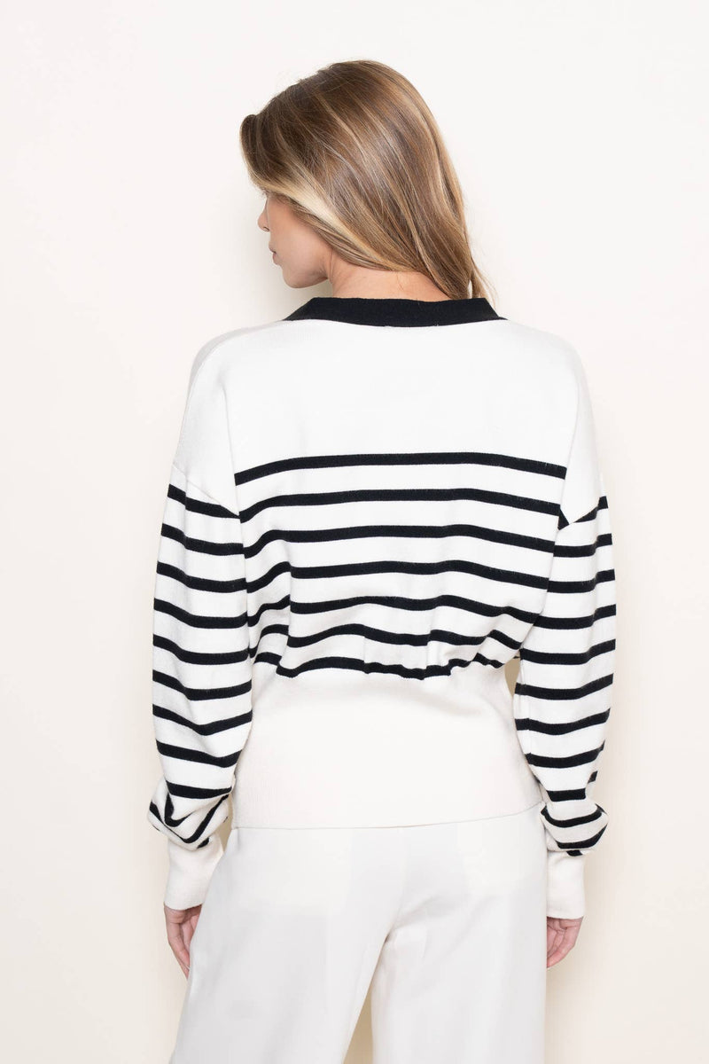 CHIC CLASSY ELEVATED BASICS GOLD BUTTON CARDIGAN-OI6614FO: BLACK/WHITE / Contemporary / S