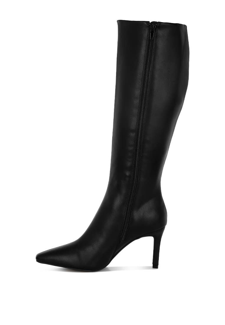 Skara Faux Leather Calf Boots: Black / US-7 / UK-5 / EU-38