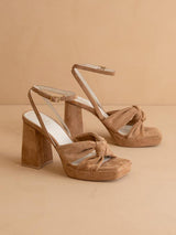 The Zoey Almond | Knotted Band Platform Heel: Almond / 7