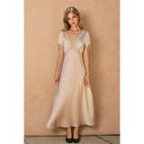 Dull Satin Lace Trim Midi Dress