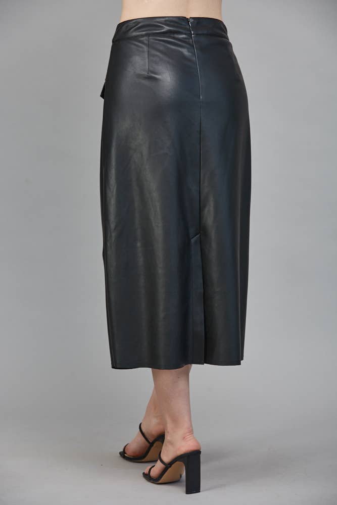 FAUX LEATHER SKIRT BLACK / L