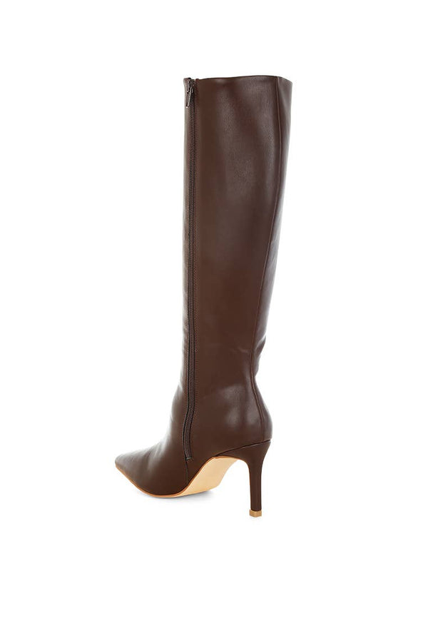Skara Faux Leather Calf Boots: Brown / US-10 / UK-8 / EU-41