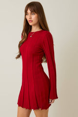 FLARE RIBBED SWEATER MINI DRESS L