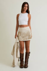 SUEDE SKIRT WITH FRINGE: IVORY / S