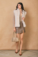 Faux Leather Slit Mini Skirt: TAUPE