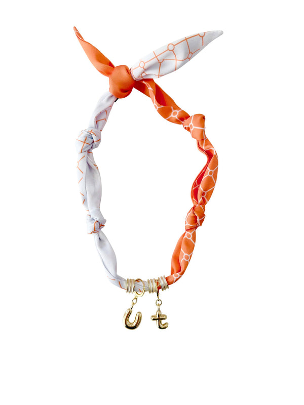 Orange and White Game Day Bubble Letter Scarf Necklace