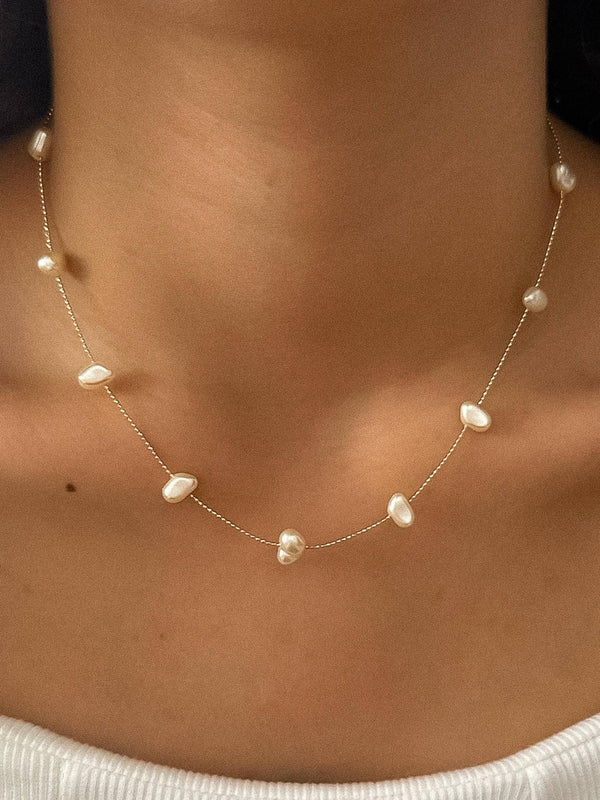 Ida 18K Non-Tarnish Petite Pearl Necklace: Yellow Gold