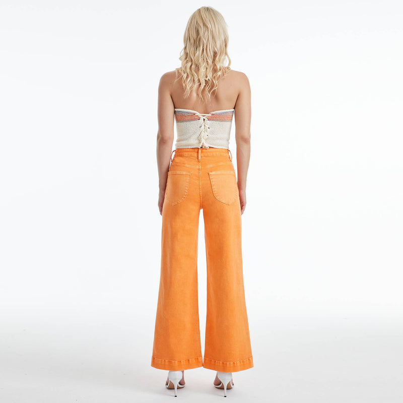 HIGH RISE WIDE LEG TWILL PANTS WITH FINISHED HEM BYW8139: TANGELO / 30