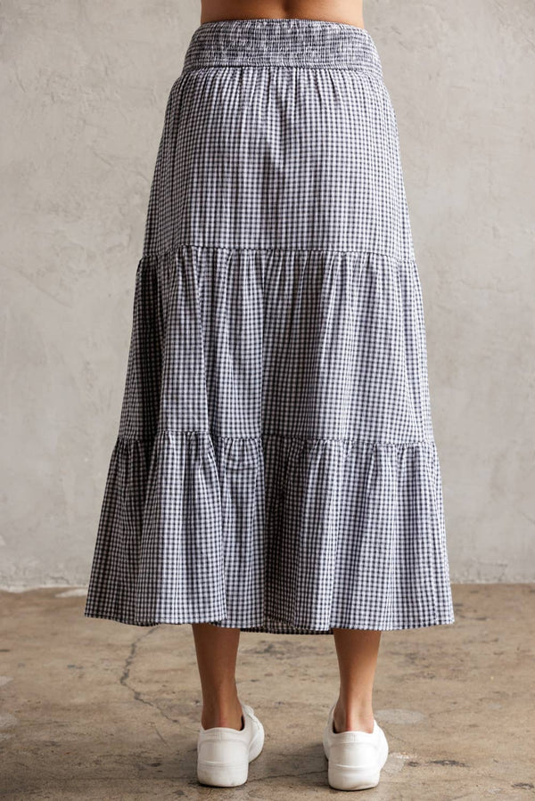 TIERED GINGHAM MIDI SKIRT S