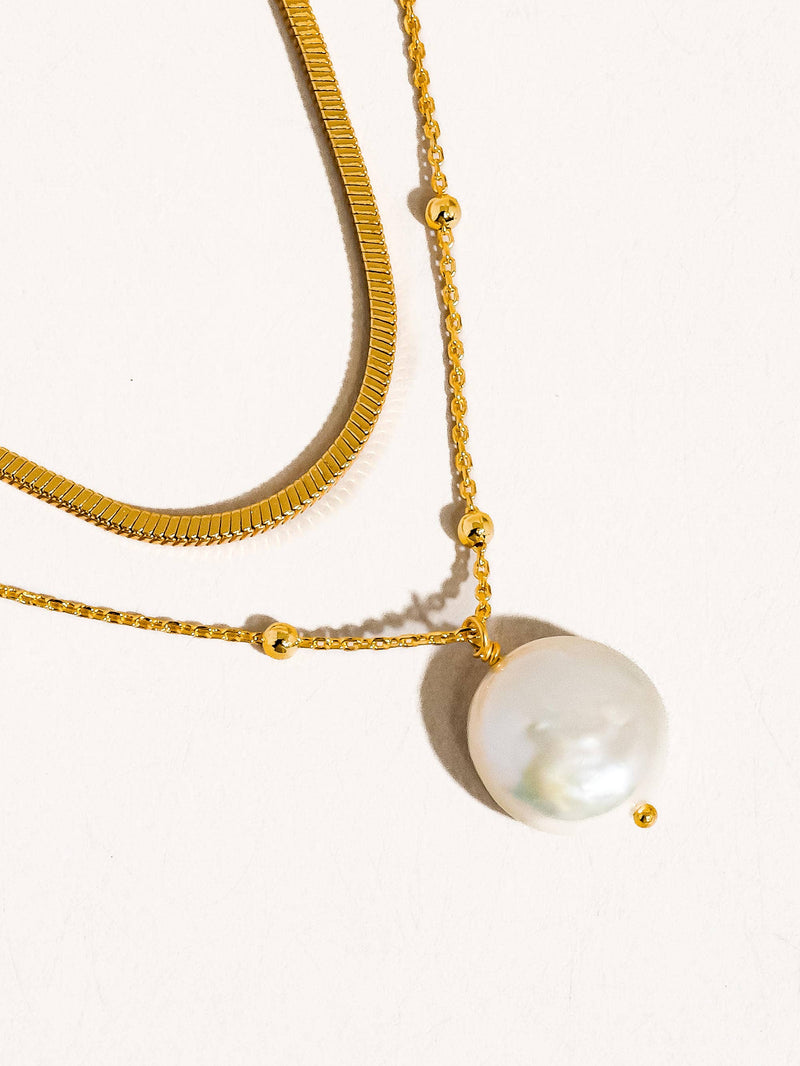 Bindi 18K Gold Layered Pearl Chain Necklace: Yellow Gold
