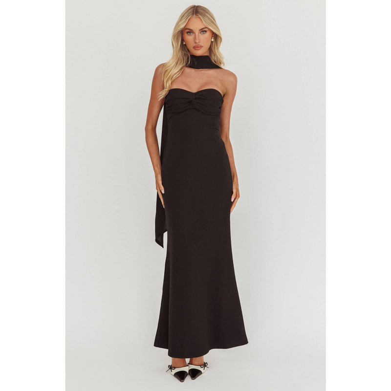 TWIST KNOT MAXI DRESS: BLACK / XS-S-M-L(1-3-2-1)