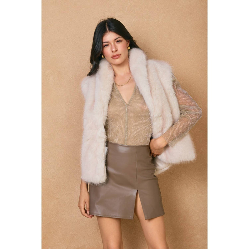 Faux Leather Slit Mini Skirt: BLACK